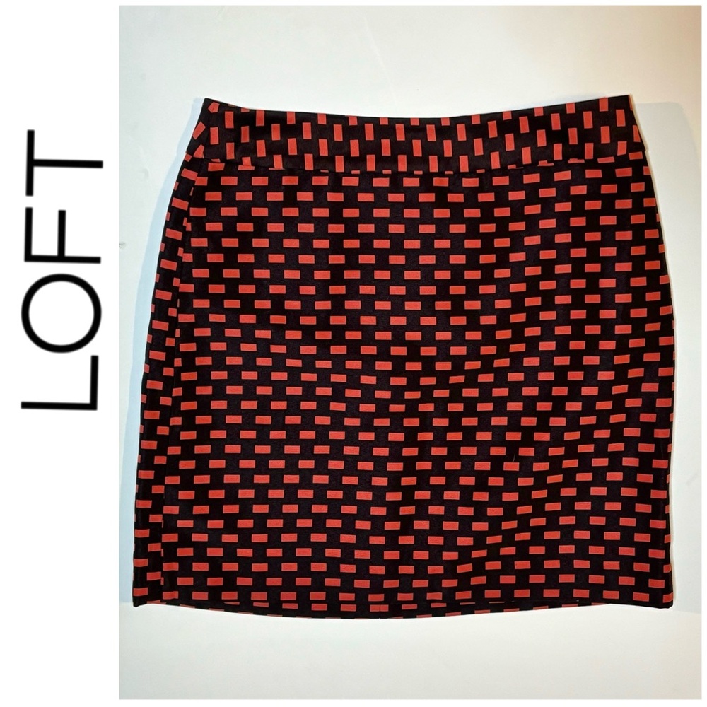LOFT Dark Brown & Red Rectangle Print Skirt 4